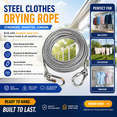 Stainless Steel PVC Coated Clothesline Cable with Hooks | اب کپڑے سکھانا ہوا آسان