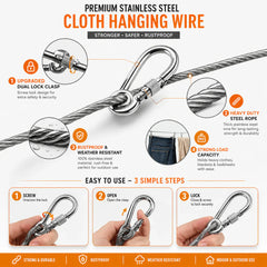 Stainless Steel PVC Coated Clothesline Cable with Hooks | اب کپڑے سکھانا ہوا آسان