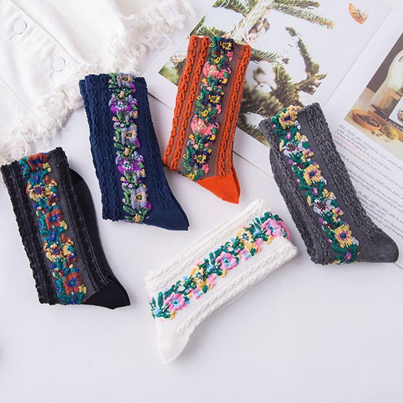 Winter Anti Fungal + Anti Rash Embroidered Floral Socks