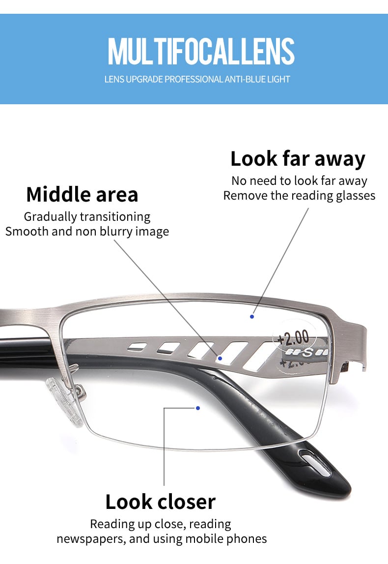 Stainess Steel Ultra - Light Multi - Focal  Photochromic Reading Glasses