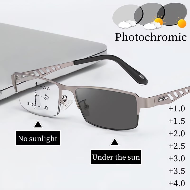 Stainess Steel Ultra - Light Multi - Focal  Photochromic Reading Glasses