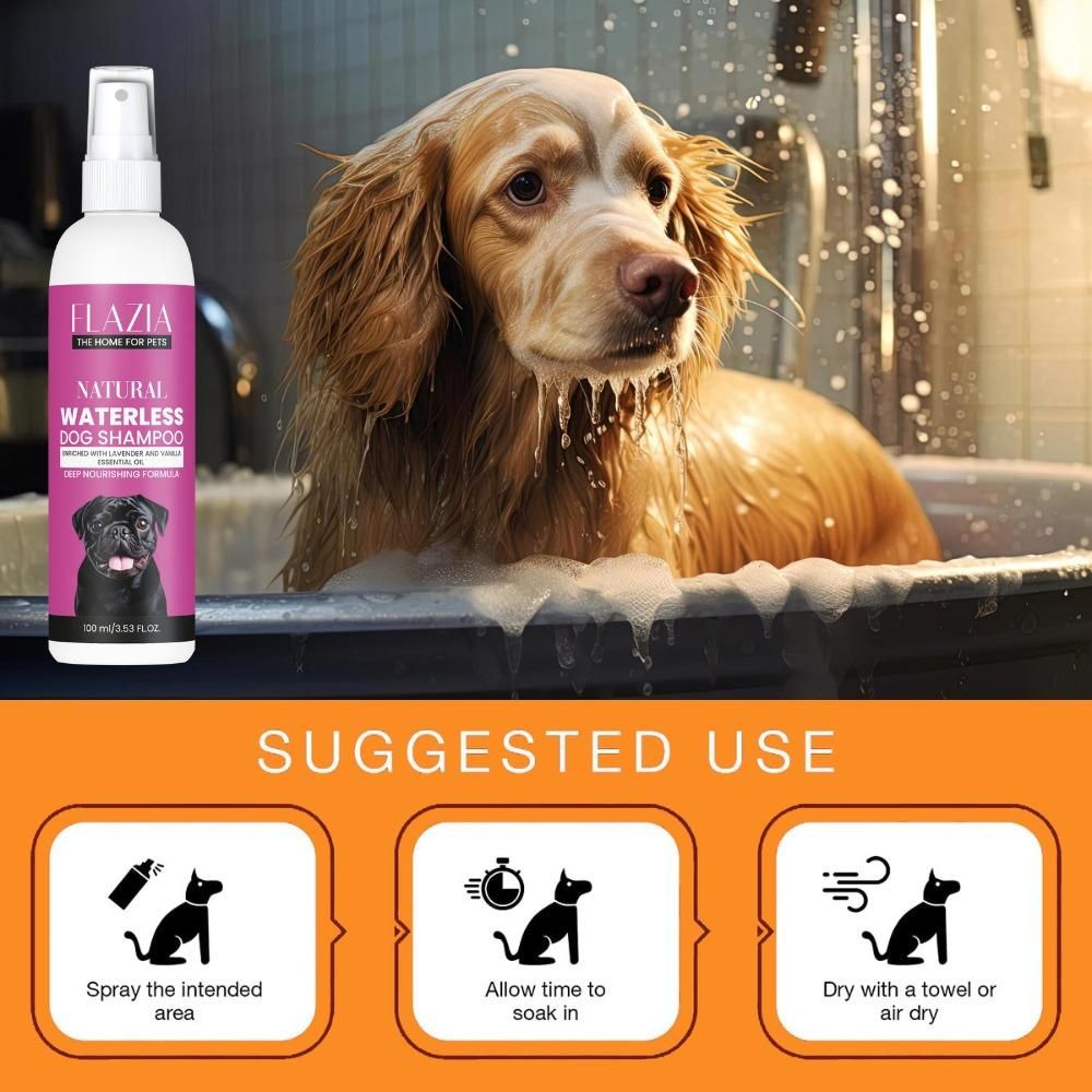 Flazia Pets Natural Waterless Dog Shampoo 100 ml (Pack of 2)