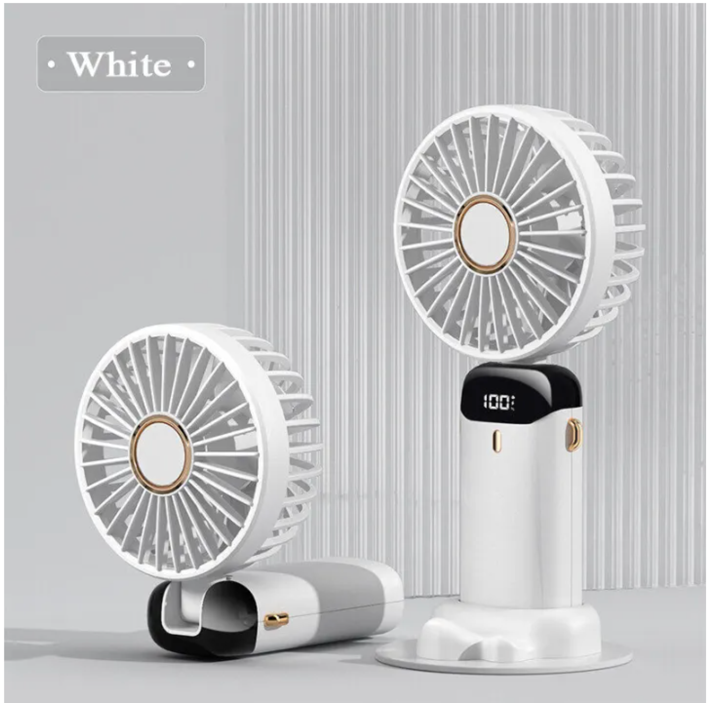 Portable Rechargeable Mini Fan with Digital Display - Foldable 5 Speed Levels