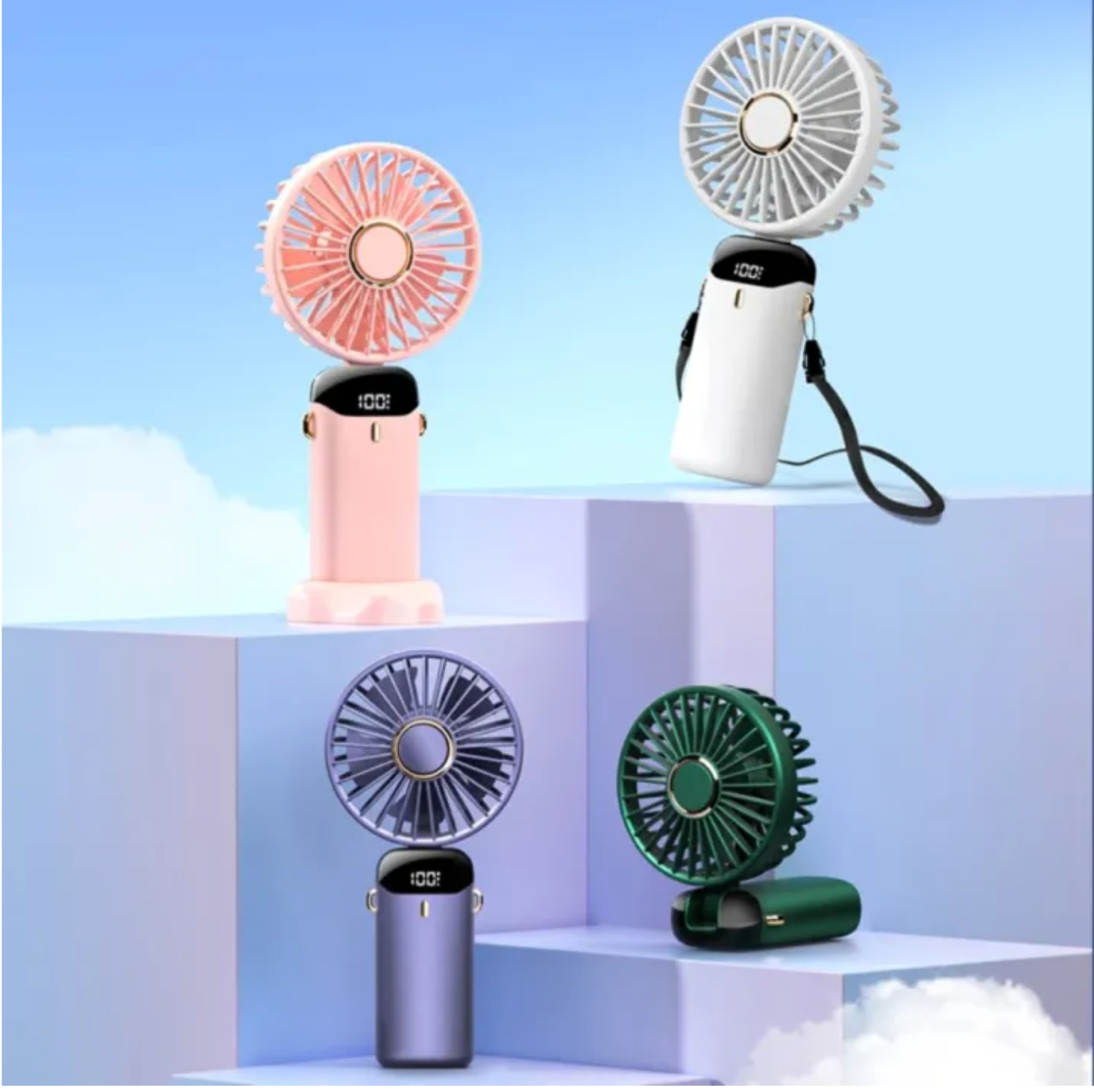 Portable Rechargeable Mini Fan with Digital Display - Foldable 5 Speed Levels