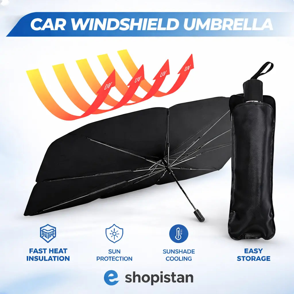 Universal Foldable Car Windshield Sunshade Umbrella – UV & Heat Protection for All Cars ☀️🚗