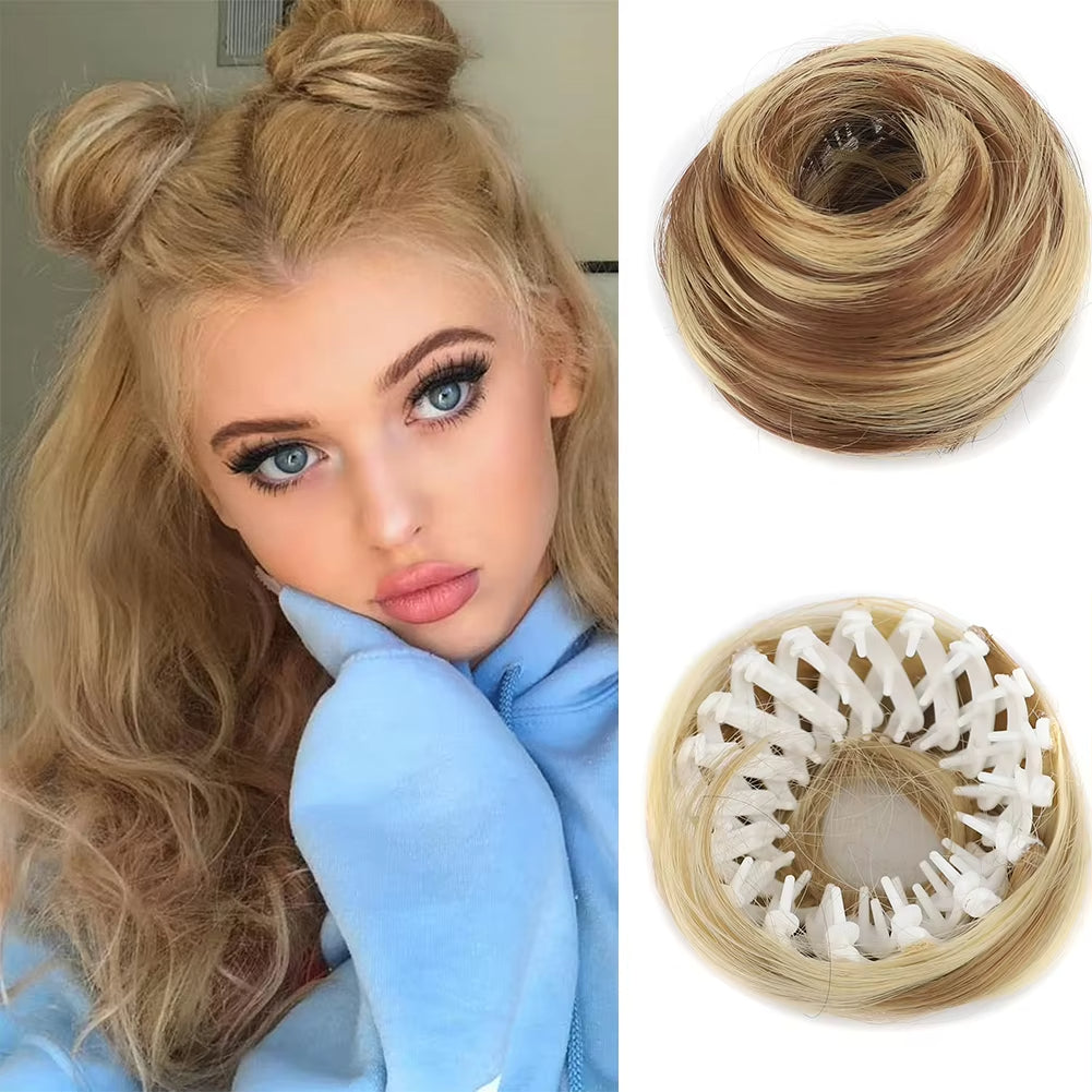 Synthetic Mini Claw Clip in Messy Hair Bun Donut