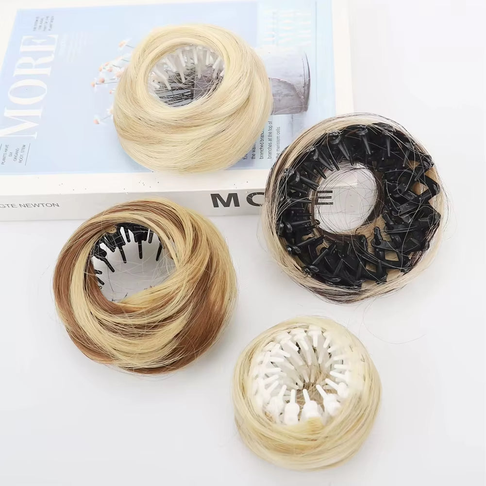 Synthetic Mini Claw Clip in Messy Hair Bun Donut