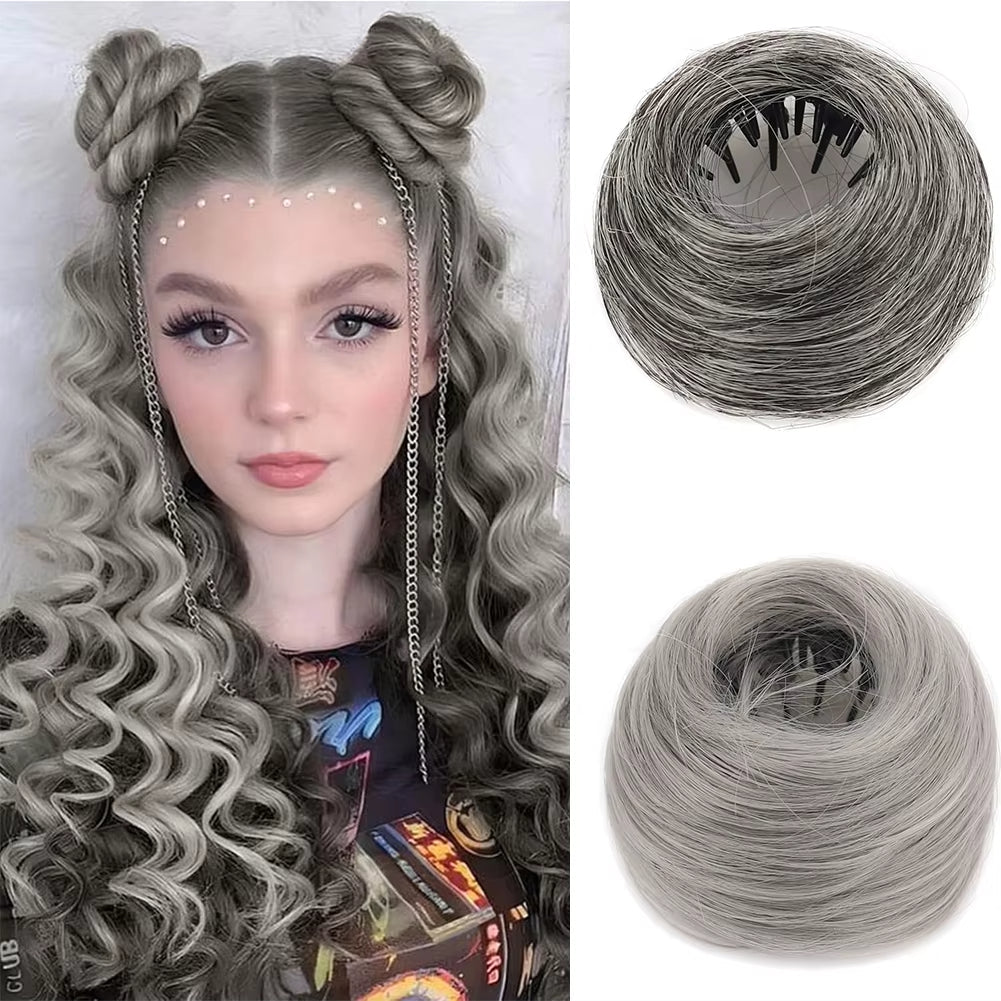 Synthetic Mini Claw Clip in Messy Hair Bun Donut