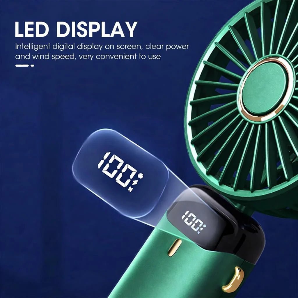 Portable Rechargeable Mini Fan with Digital Display - Foldable 5 Speed Levels