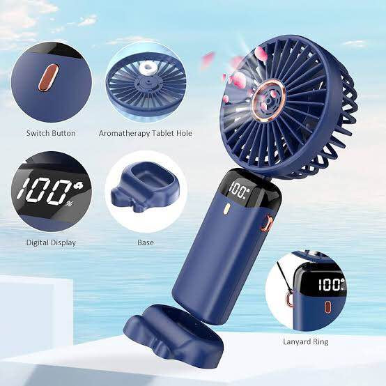 Portable Rechargeable Mini Fan with Digital Display - Foldable 5 Speed Levels