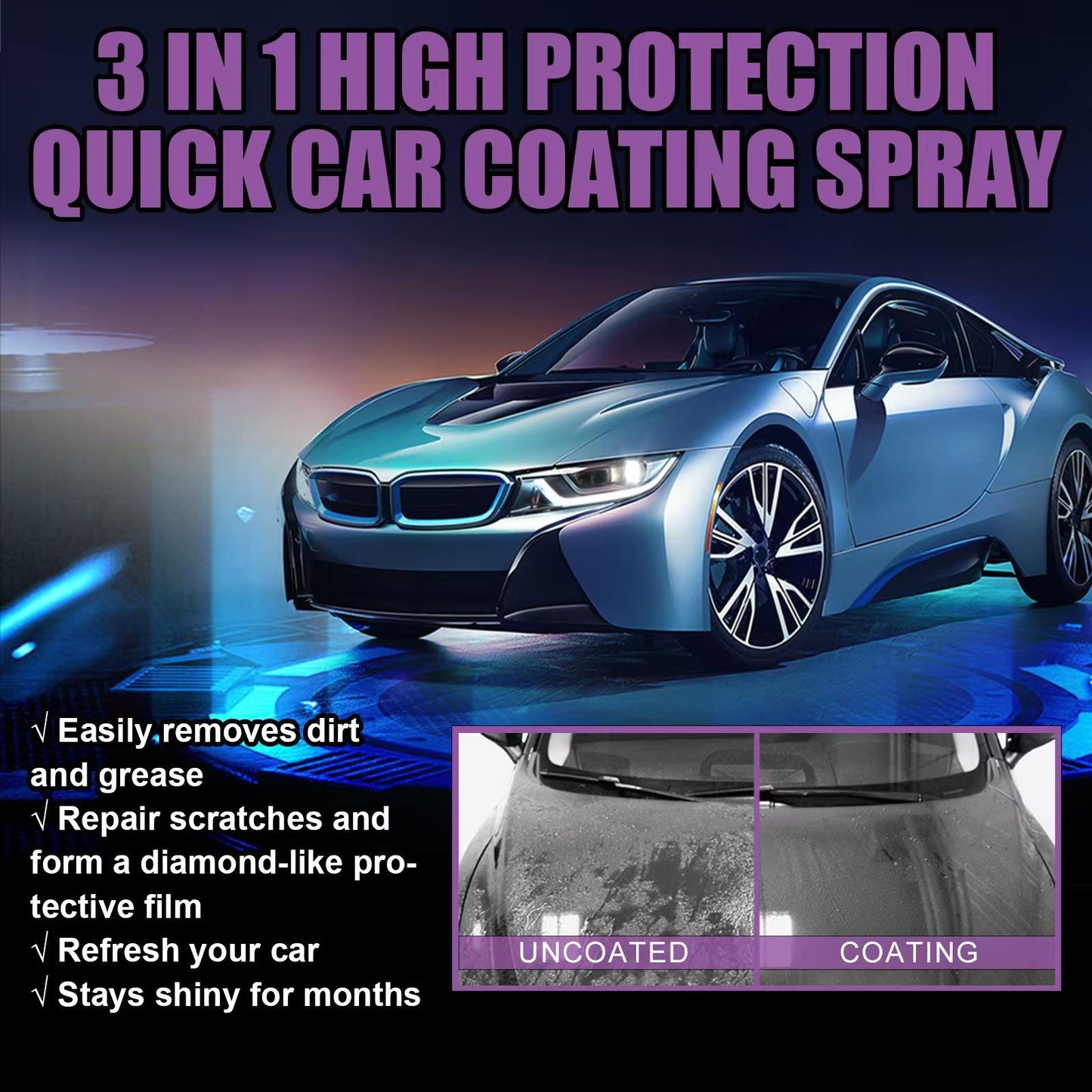 Premium Quality 3 In 1 High Protection Quick Car Coating Spray 🔥