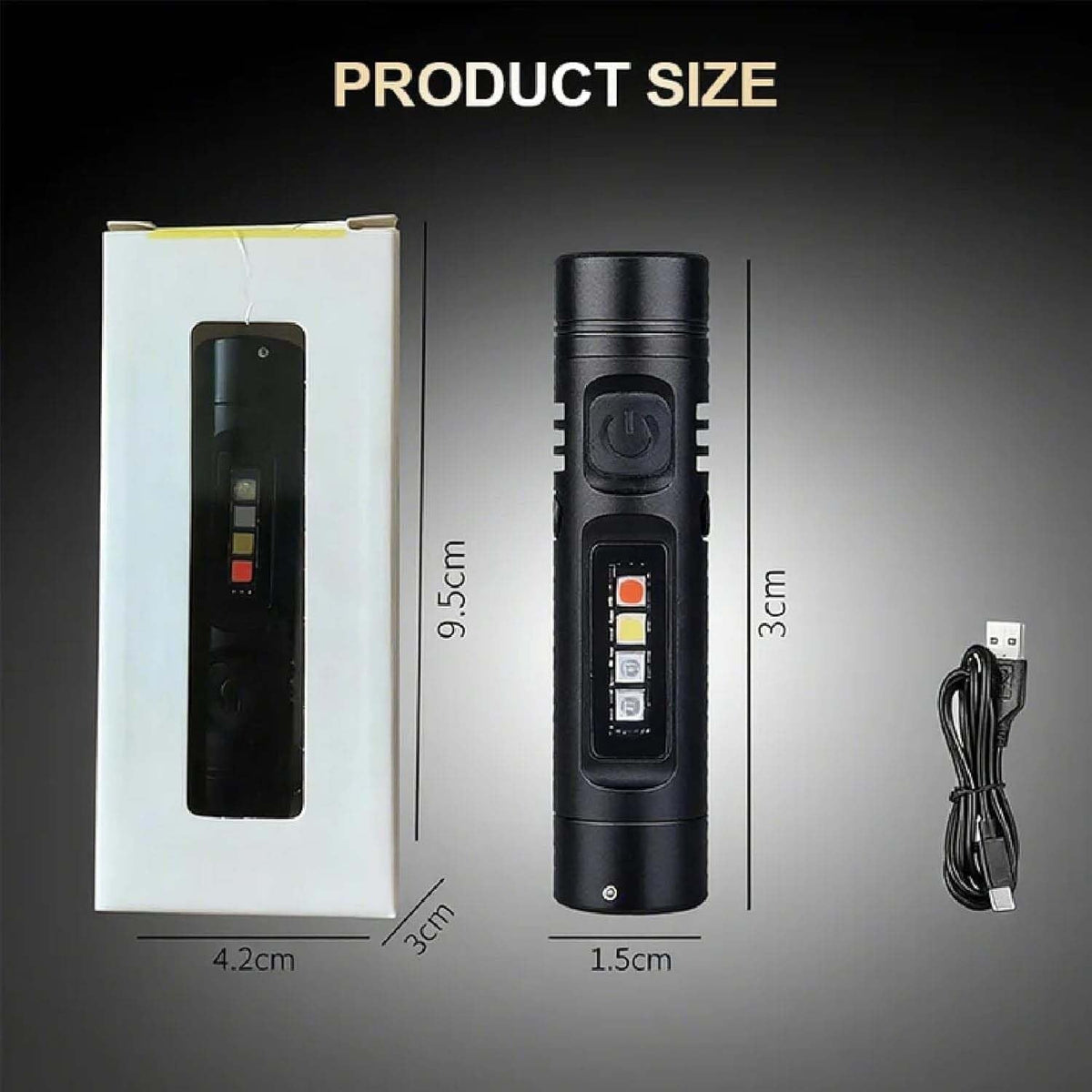 Multifunctional Mini Flashlight Keychain Made of Aluminum Alloy ( Lighter + 8 Light modes )