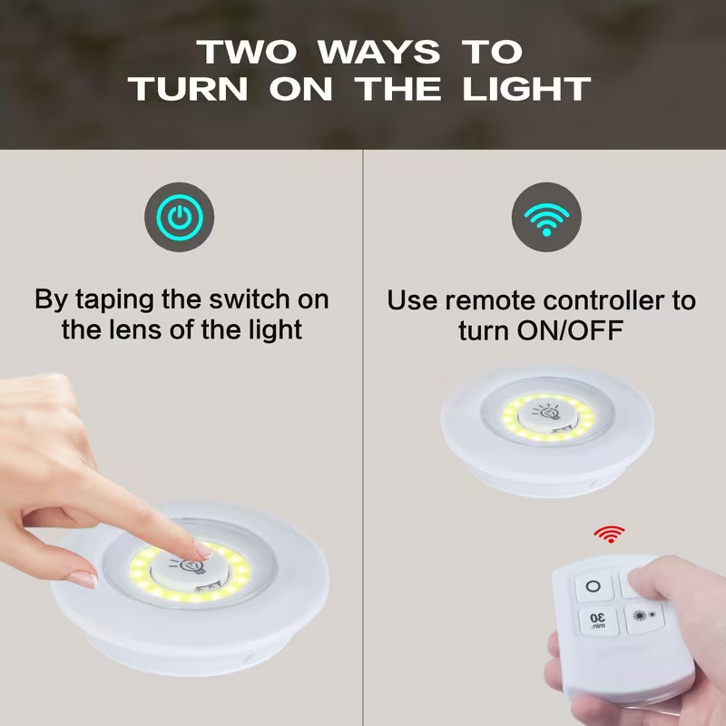 Pack of 3 Wireless LED Night Lights with Remote Control