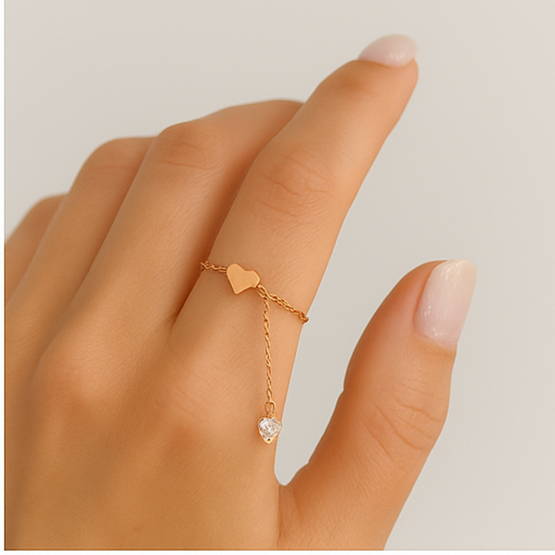 Gold Heart Chain Ring